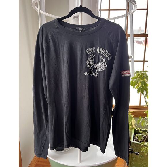 VTG CNC Angels LS Size 2XL Black White Embroidered Eagle & Patches 100% Cotton - Picture 9 of 10